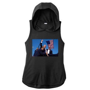 Trump Fight 2024 Trump Shot Fight Ladies PosiCharge Tri-Blend Wicking Draft Hoodie Tank