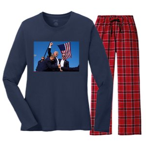 Trump Fight 2024 Trump Shot Fight Women's Long Sleeve Flannel Pajama Set 