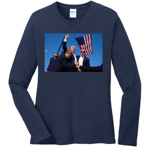 Trump Fight 2024 Trump Shot Fight Ladies Long Sleeve Shirt