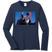 Trump Fight 2024 Trump Shot Fight Ladies Long Sleeve Shirt