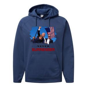 Trump Fight 2024 Never Surrender President Support Performance Fleece Hoodie