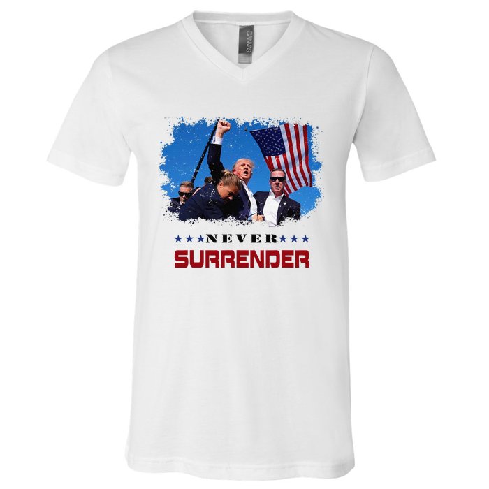 Trump Fight 2024 Never Surrender President Support V-Neck T-Shirt