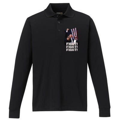 Trump Fight 2024 Trump Shot Fight Trump 2024 Performance Long Sleeve Polo