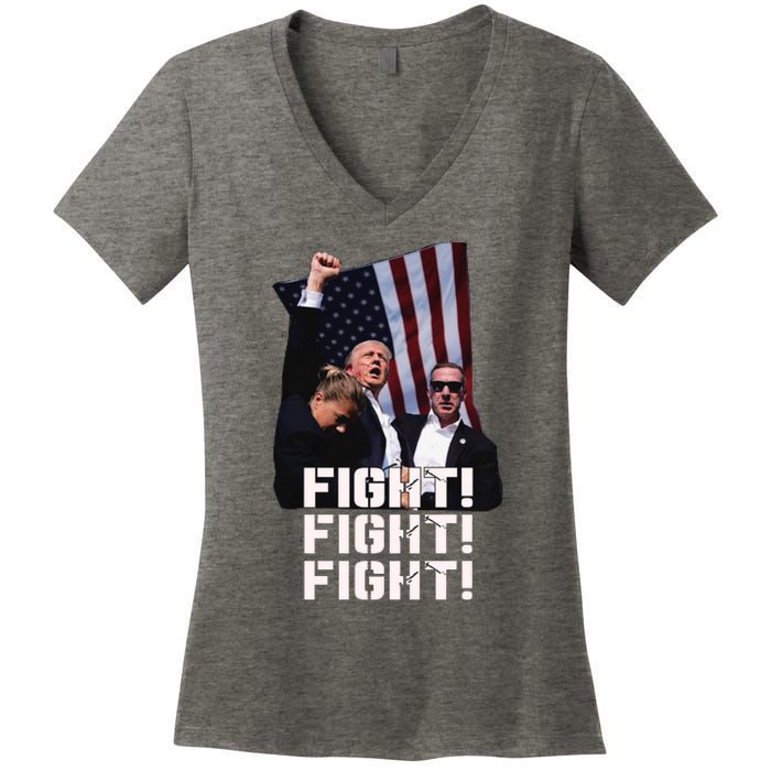 Trump Fight 2024 Trump Shot Fight Trump 2024 Women's V-Neck T-Shirt