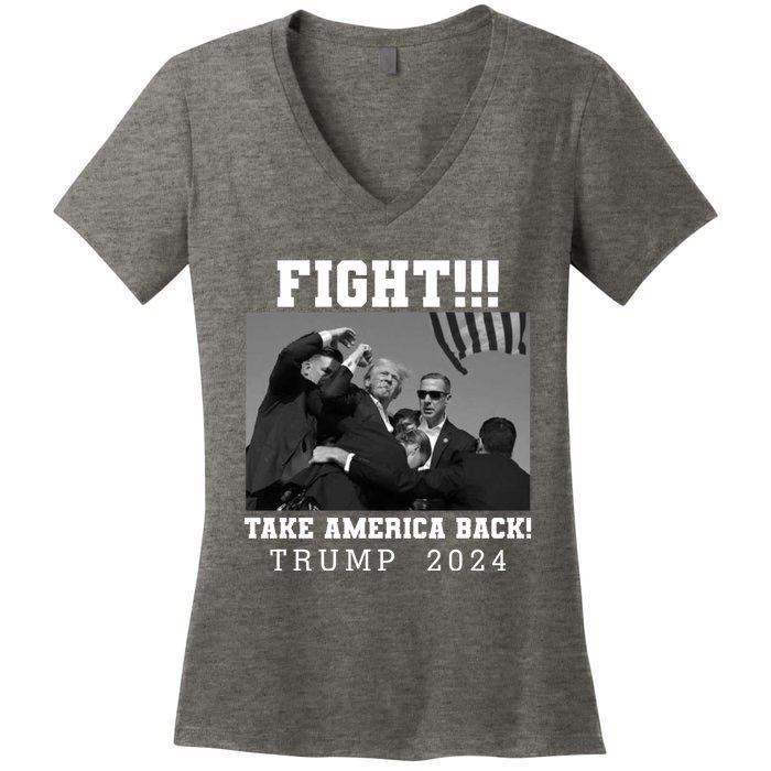 Trump Fight 2024 Trump Shot Fight Trump 2024 Women's V-Neck T-Shirt