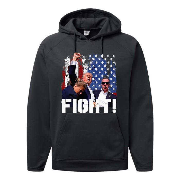 Trump Fight 2024 Trump Shot Fight Trump 2024 Performance Fleece Hoodie