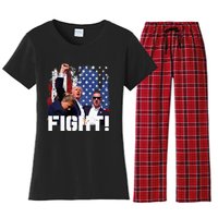 Trump Fight 2024 Trump Shot Fight Trump 2024 Women's Flannel Pajama Set