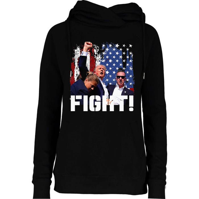 Trump Fight 2024 Trump Shot Fight Trump 2024 Womens Funnel Neck Pullover Hood