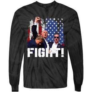 Trump Fight 2024 Trump Shot Fight Trump 2024 Tie-Dye Long Sleeve Shirt