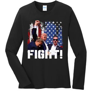 Trump Fight 2024 Trump Shot Fight Trump 2024 Ladies Long Sleeve Shirt