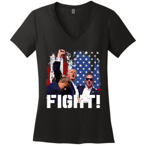 Trump Fight 2024 Trump Shot Fight Trump 2024 Women's V-Neck T-Shirt