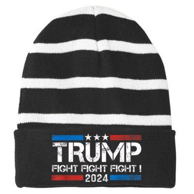 Trump Fight 2024 Trump Shot Fight Trump 2024 Striped Beanie with Solid Band