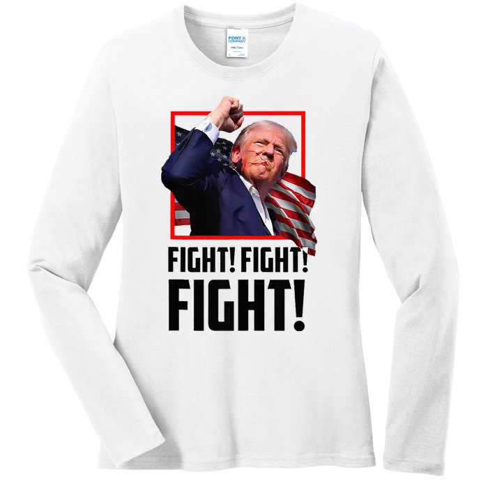 Trump Fight 2024 Trump Shot Fight Trump 2024 Ladies Long Sleeve Shirt