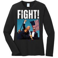 Trump Fight 2024 Trump Shot Fight Trump 2024 Ladies Long Sleeve Shirt