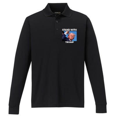 Trump Fight 2024 Trump Shot Fight Trump 2024 Performance Long Sleeve Polo