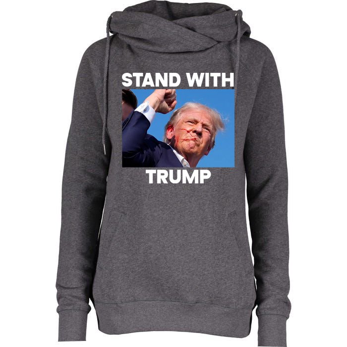 Trump Fight 2024 Trump Shot Fight Trump 2024 Womens Funnel Neck Pullover Hood