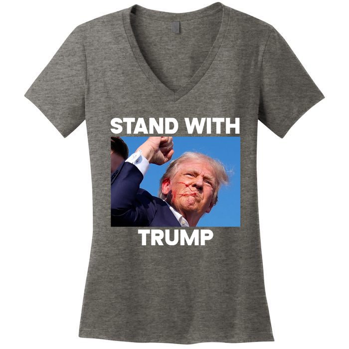 Trump Fight 2024 Trump Shot Fight Trump 2024 Women's V-Neck T-Shirt