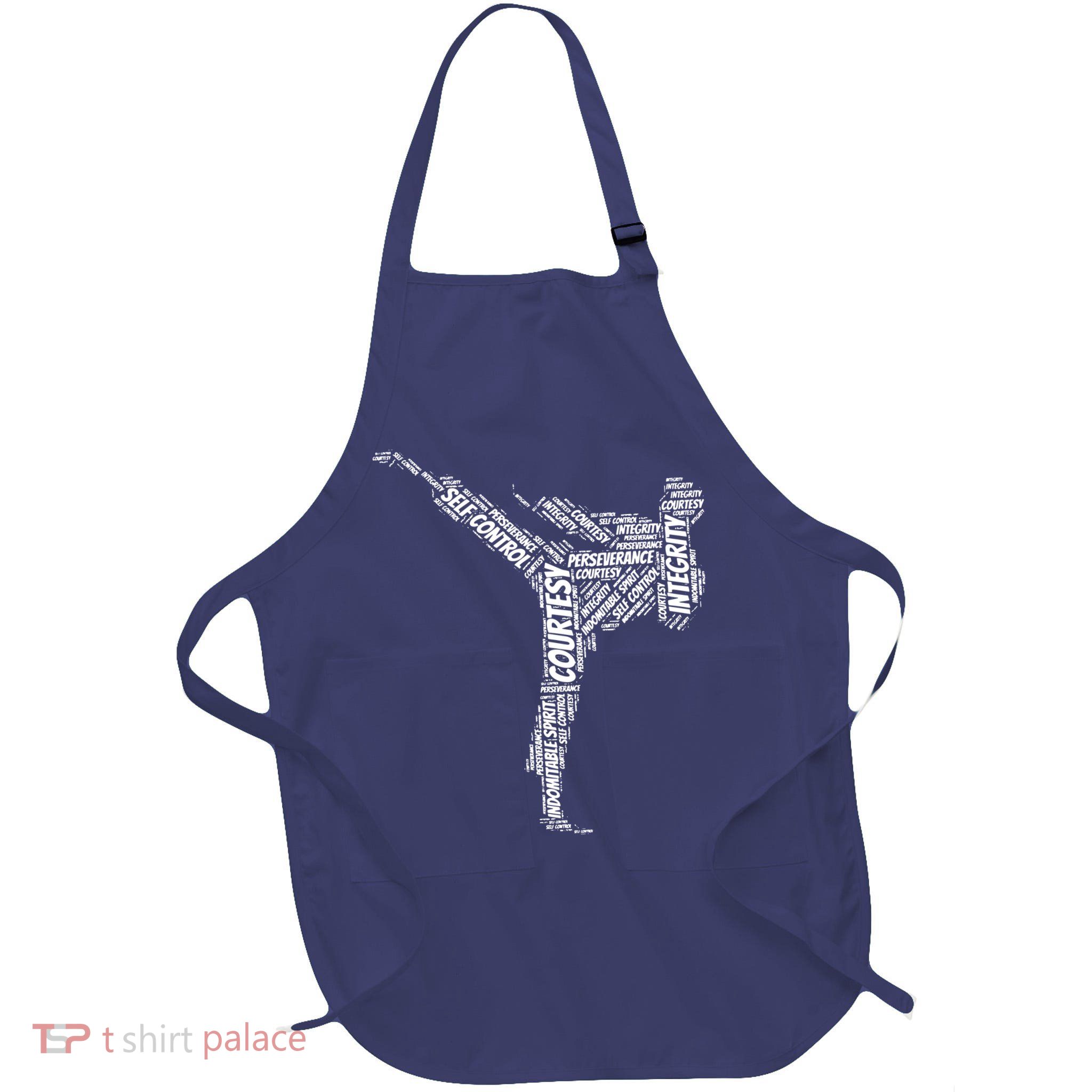 Taekwondo Fighter 5 Tenets Of TKD Martial Arts Full-Length Apron With Pockets
