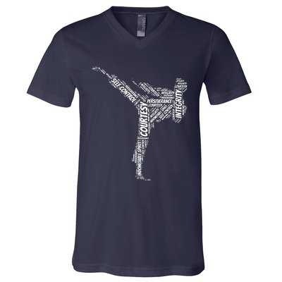 Taekwondo Fighter 5 Tenets Of TKD Martial Arts V-Neck T-Shirt