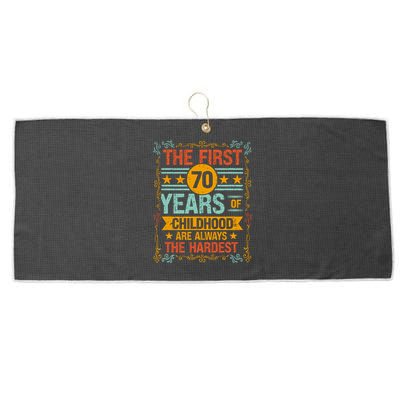 The First 70 Years Old 70th Of Childhood Birthday Funny Joke Large Microfiber Waffle Golf Towel