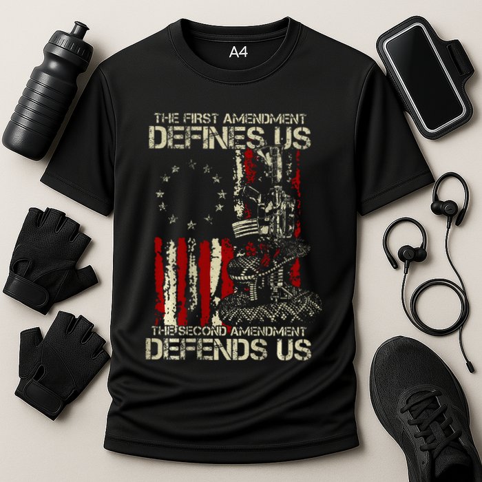 The First Amendment Defines Us American Flag Performance Shirt