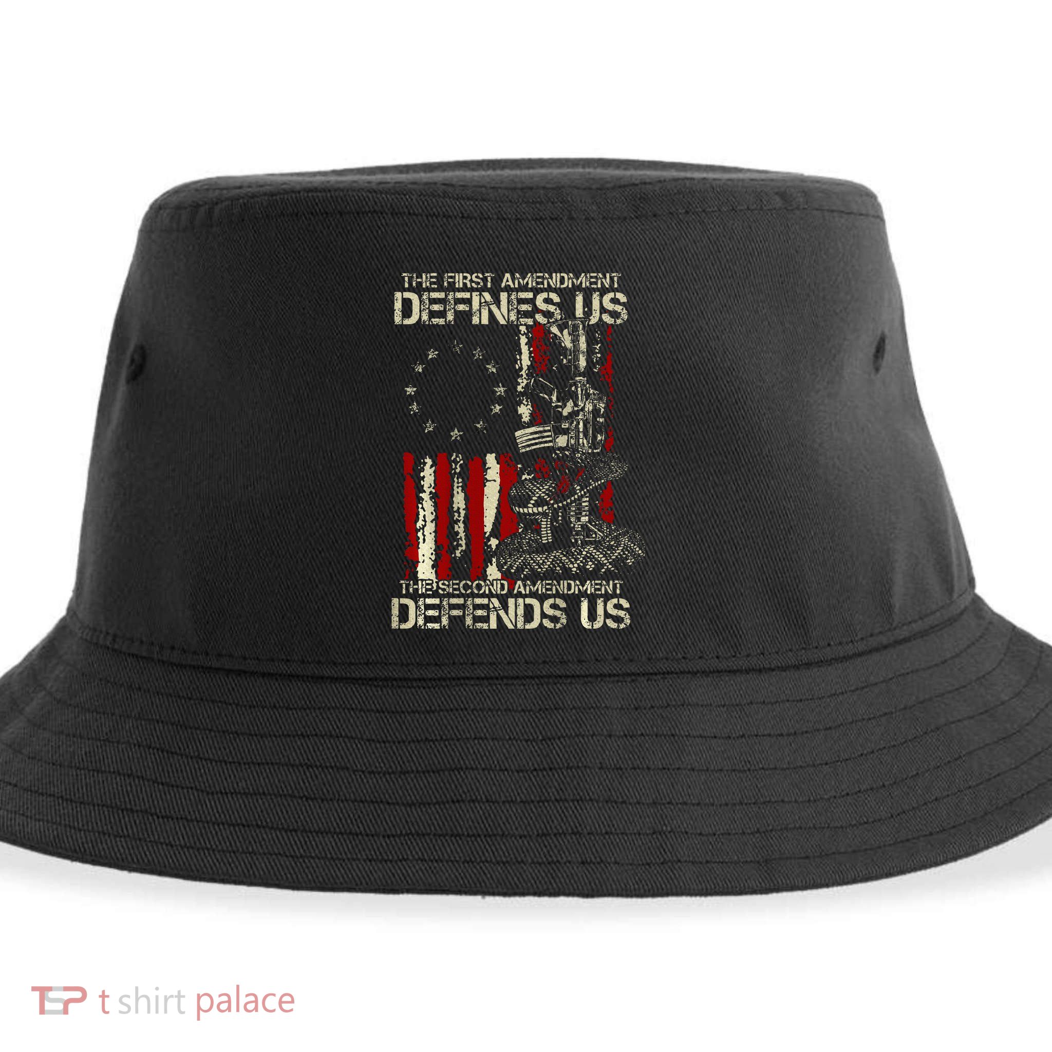 The First Amendment Defines Us American Flag Sustainable Bucket Hat