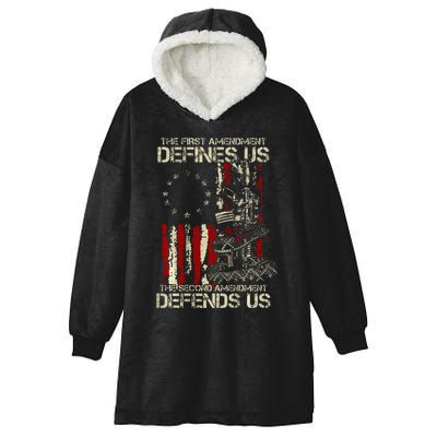 The First Amendment Defines Us American Flag Hooded Wearable Blanket