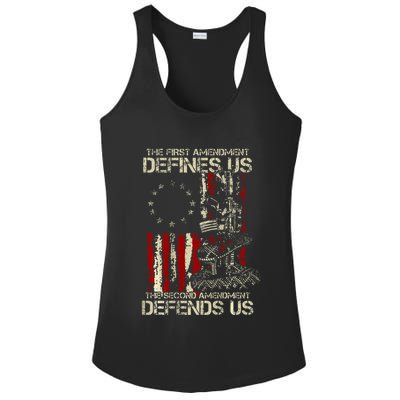 The First Amendment Defines Us American Flag Ladies PosiCharge Competitor Racerback Tank
