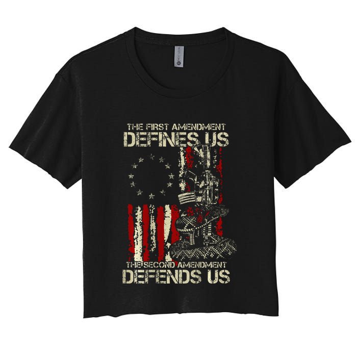 The First Amendment Defines Us American Flag Women's Crop Top Tee
