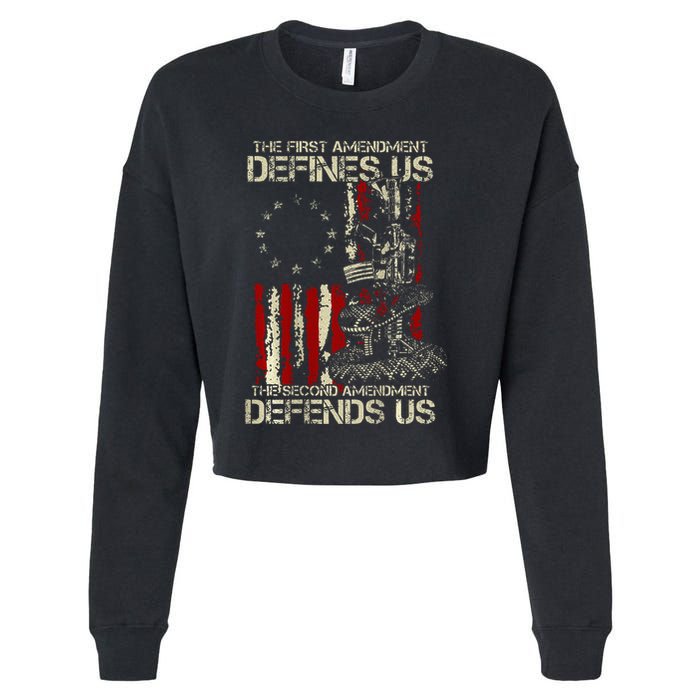 The First Amendment Defines Us American Flag Cropped Pullover Crew