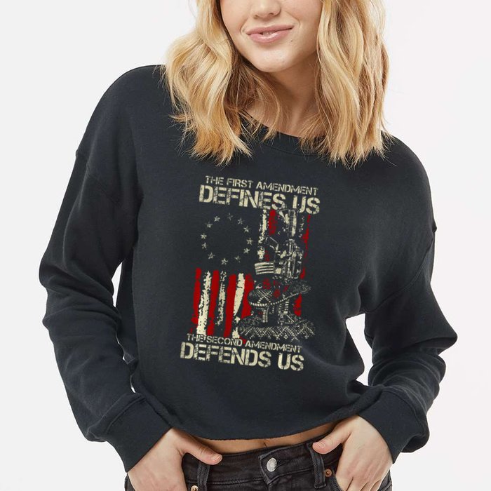 The First Amendment Defines Us American Flag Cropped Pullover Crew