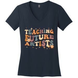 Teaching Future Artists Retro Teacher Students Women's V-Neck T-Shirt