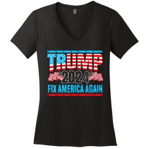 Trump Fix America Again 2024 Women's V-Neck T-Shirt