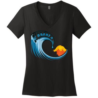 Tidal Force Anti Trump KamalaS Impact Women's V-Neck T-Shirt