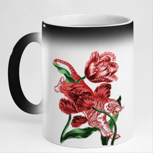 Tiger Flower Art 11oz Black Color Changing Mug