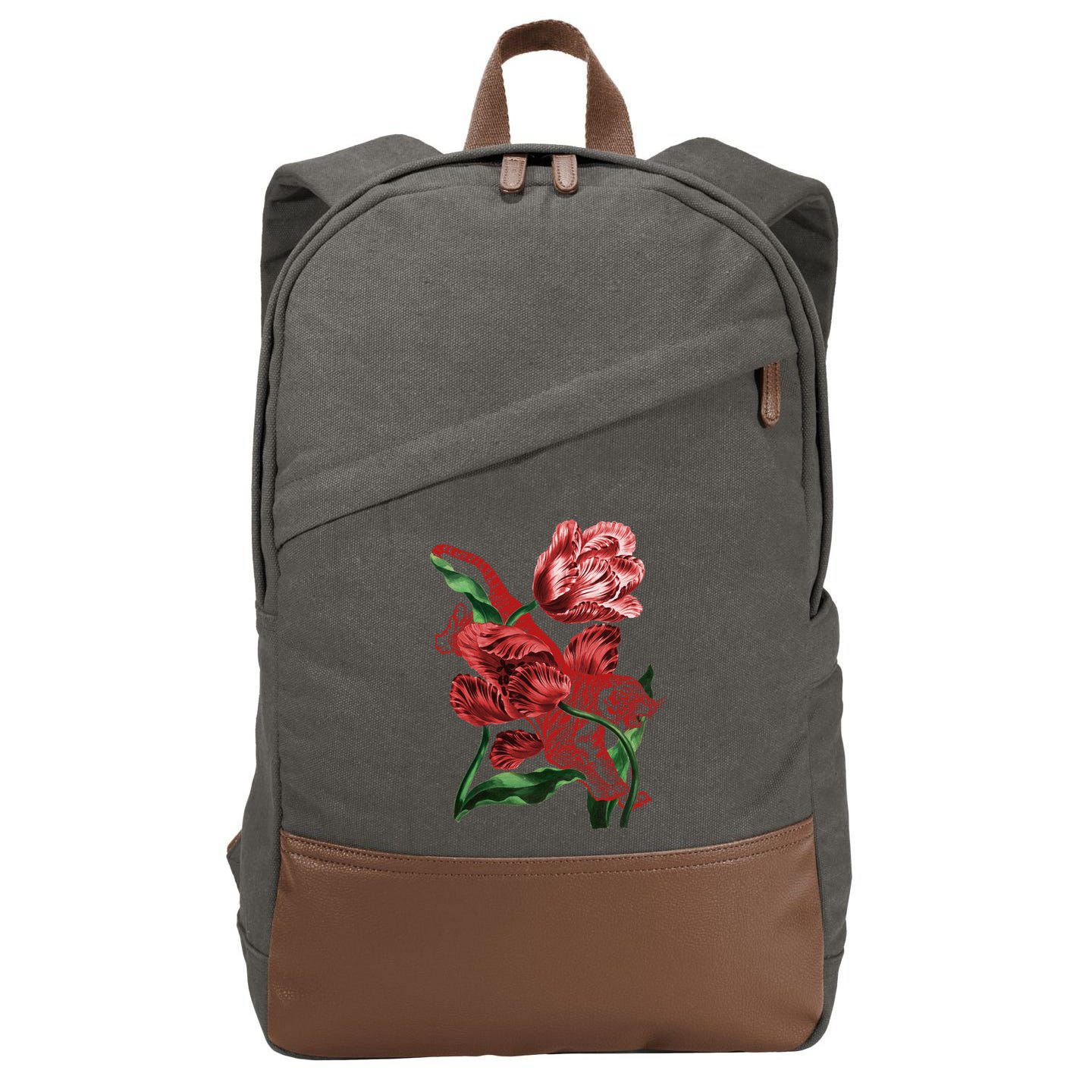 Tiger Flower Art Cotton Canvas Backpack