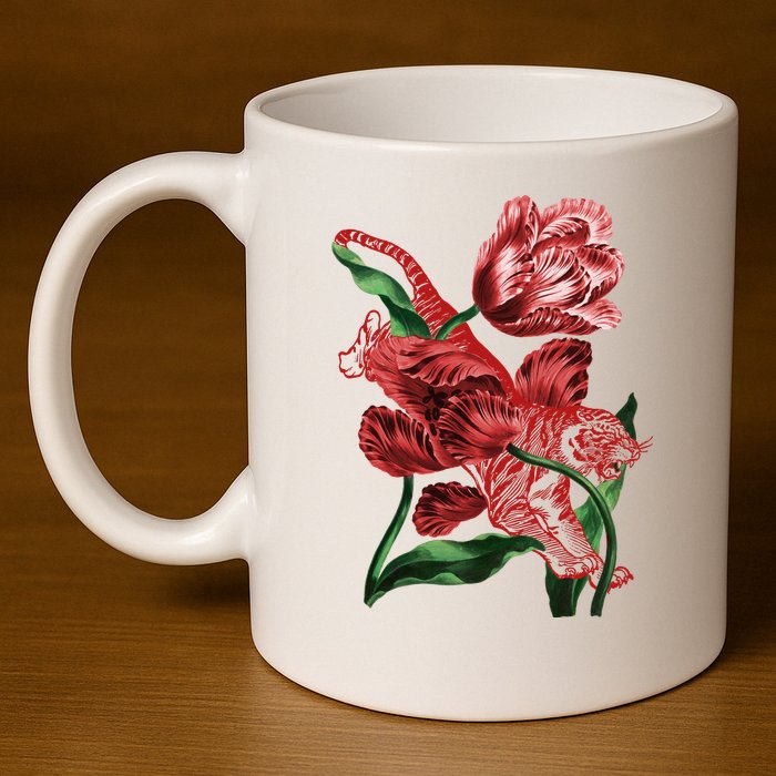 Tiger Flower Art 11oz C Handle Ceramic Mug