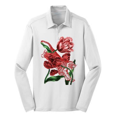 Tiger Flower Art Silk Touch Performance Long Sleeve Polo