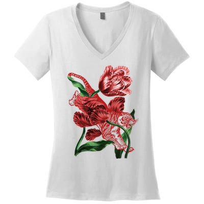 Tiger Flower Art Women's V-Neck T-Shirt