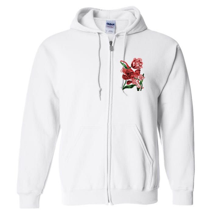Tiger Flower Art Full Zip Hoodie
