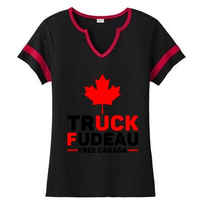 Truck Fudeau Anti Trudeau Free Canada Trucker Heroes Ladies Halftime Notch Neck Tee