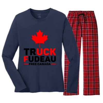 Truck Fudeau Anti Trudeau Free Canada Trucker Heroes Women's Long Sleeve Flannel Pajama Set 