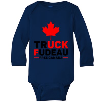 Truck Fudeau Anti Trudeau Free Canada Trucker Heroes Baby Long Sleeve Bodysuit