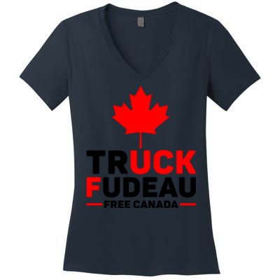 Truck Fudeau Anti Trudeau Free Canada Trucker Heroes Women's V-Neck T-Shirt