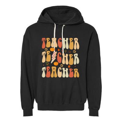 Teacher Fall Autumn Vibes Back To School Garment-Dyed Fleece Hoodie