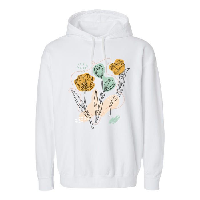 Tulip Flowers Abstract Garment-Dyed Fleece Hoodie