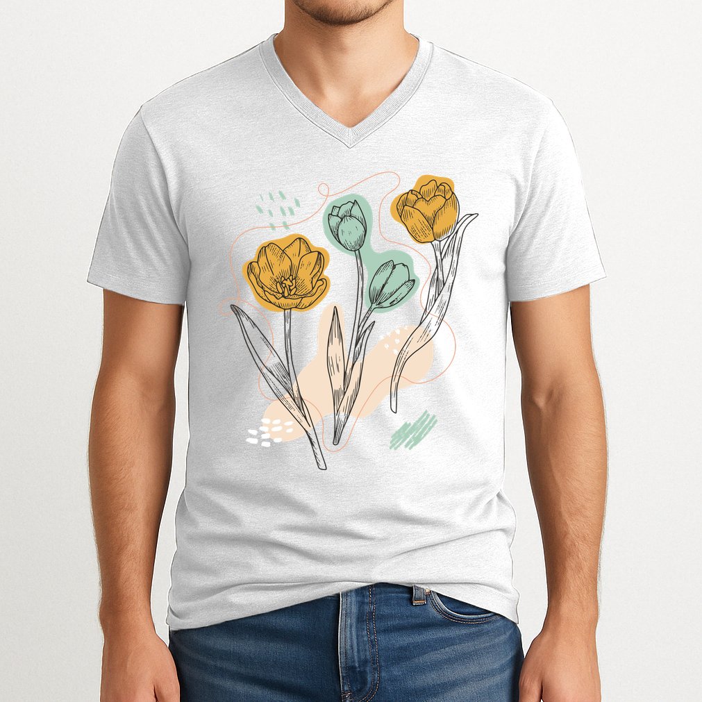 Tulip Flowers Abstract V-Neck T-Shirt