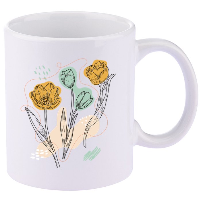 Tulip Flowers Abstract 11oz C Handle Ceramic Mug