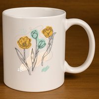 Tulip Flowers Abstract 11oz C Handle Ceramic Mug