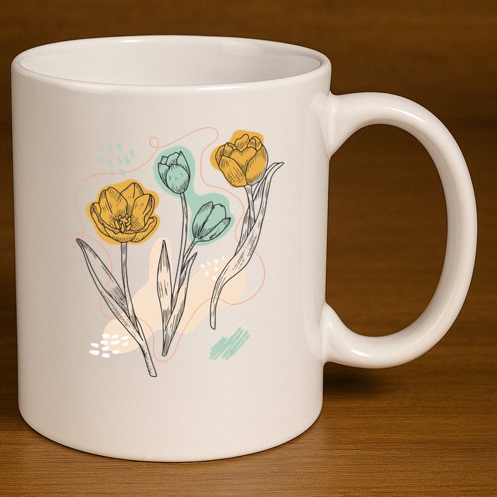 Tulip Flowers Abstract 11oz C Handle Ceramic Mug